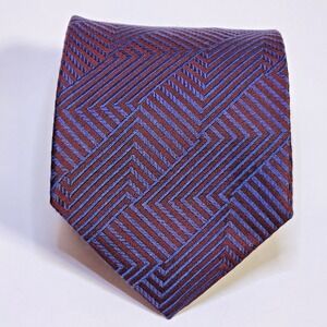 Innocenti for Tom James Maroon Blue Geometric  Silk Necktie USA 58" x 3.75"